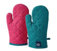 Encasa XO Guanti da forno in cotone resistente al calore (Set di 2) - 17x29 cm - Per la cucina, cucinare e cuocere al forno, sicuro maneggiare pentole e padelle bollenti - Azul blu
