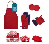 Encasa XO Küchen- und Geschirrtücher - Ofenhandschuhe - Topflappen-Set mit 21 Stück - reine Baumwolle - Geschirrtücher von - Combo rosso