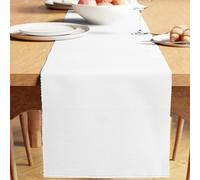 Encasa XO Runner da Tavola | Cotone a Coste Sottili Tinto in Filato | Dimensioni 32x150 cm | Bianco | Lavabile in Lavatrice