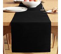 Encasa XO Runner da Tavola | Cotone a Coste Sottili Tinto in Filato | Dimensioni 32x150 cm | Nero solido | Lavabile in Lavatrice