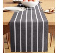 Encasa XO Runner da Tavola | Cotone a Coste Sottili Tinto in Filato | Dimensioni 32x150 cm | Roma Stripes grigi | Lavabile in Lavatrice