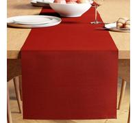Encasa XO Runner da Tavola | Cotone a Coste Sottili Tinto in Filato | Dimensioni 32x150 cm | Rosso solido | Lavabile in Lavatrice