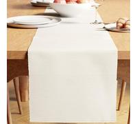 Encasa XO Runner da Tavola | Cotone a Coste Sottili Tinto in Filato | Dimensioni 32x150 cm | Solido bianco | Lavabile in Lavatrice