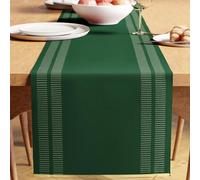 Encasa XO Runner da Tavola | Cotone a Coste Sottili Tinto in Filato | Dimensioni 32x240 cm | Scala Dk Green | Lavabile in Lavatrice