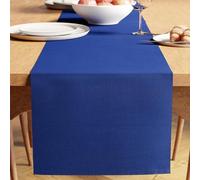 Encasa XO Runner da Tavola | Cotone a Coste Sottili Tinto in Filato | Dimensioni 32x250 cm | Blu solido | Lavabile in Lavatrice