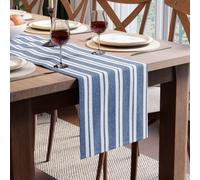 Encasa XO Runner da Tavola in Cotone | Dimensione 32x230 cm | Franca Strisce Blu - Lavabile in Lavatrice e Durevole