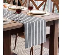 Encasa XO Runner da Tavola in Cotone | Dimensione 32x230 cm | Roma Stripes grigi - Lavabile in Lavatrice e Durevole