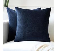 Encasa XO Set di 2 Federe per Cuscini in Ciniglia | Blu navy - (18"x18") (45x45 cm) | Federe Decorative Quadrate per Divano, Decorazione Casa, Sofa
