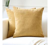 Encasa XO Set di 2 Federe per Cuscini in Ciniglia | Mostarda - (18"x18") (45x45 cm) | Federe Decorative Quadrate per Divano, Decorazione Casa, Sofa