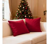 Encasa XO Set di 2 federe per cuscini in cotone I 16x16 in (40x40 cm) - Profondo rosso I Senza inserto I Tinta unita Square Federe I Lavabili in lavatrice | Solo per uso interno