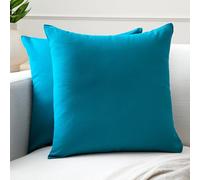 Encasa XO Set di 2 federe per cuscini in cotone I 24x24 in (60x60 cm) - Azul blu I Senza inserto I Tinta unita Square Federe I Lavabili in lavatrice | Solo per uso interno