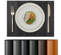 Encasa XO Set di 4 Tovagliette in Similpelle | Resistenti all’Acqua e al Calore | Lavabili e Facili da Pulire | Eleganti Tovagliette per Cucina, 42x30 cm, Nero