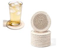 Encasa XO Sottobicchieri, Set da 12 | Colore Beige e bianco sporco | Rotondi, diametro 9 cm | Cotone a coste fatto a mano | Per tè, tavolino da caffè e scrivania