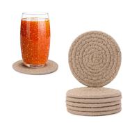 Encasa XO Sottobicchieri, Set da 6 | Colore Beige | Rotondi, diametro 9 cm | Cotone a coste fatto a mano | Per tè, tavolino da caffè e scrivania