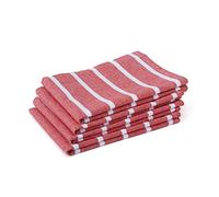 Encasa XO Strofinacci Cucina Cotone, Asciugapiatti 70x45 cm | Roma Stripe rosse, Cotone Riciclato | Altamente Assorbente | Asciugatura Rapida | Finitura Antiodore | Set di 4