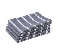 Encasa XO Strofinacci Cucina Cotone, Asciugapiatti 70x45 cm | Roma Stripes grigi, Cotone Riciclato | Altamente Assorbente | Asciugatura Rapida | Finitura Antiodore | Set di 4