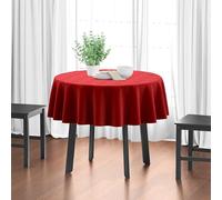 Encasa XO Tovaglia Dimensioni 140 cm-Round | Tessuto in tela di cotone | Tinta unita Profondo rosso intenso | Tovaglia da pranzo per decorazione - Lavabile in lavatrice