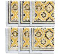 Encasa XO Tovaglioli da Tavola Set di 6 | Tovaglioli in Tela di Cotone con Stampa a Blocco Giallo-03, 45x45 cm | Stampa a Mano Jaipur Sanganeri