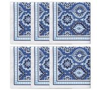Encasa XO Tovaglioli da Tavola Set di 6 | Tovaglioli in Tela di Cotone con Stampa a Blocco Indaco-03, 45x45 cm | Stampa a Mano Jaipur Sanganeri
