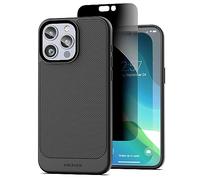 ENCASED Cover Privacy per iPhone 15 Pro Max (2023) - Cover Flessibile e Sottile con Grip Antiscivolo e Pellicola Vetro Temperato Anti-Spy 9H (Nero)