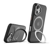 ENCASED Custodia con cavalletto per iPhone 16 (compatibile con MagSafe) posteriore traslucida con paraurti protettivi in TPU e supporto magnetico rotante ad anello (nero)