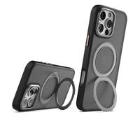 ENCASED Custodia con cavalletto per iPhone 16 Pro (compatibile con MagSafe) posteriore traslucida con paraurti protettivi in TPU e supporto magnetico rotante ad anello (nero)