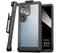 Encased Custodia da cintura impermeabile progettata per Samsung Galaxy S24 Ultra, custodia protettiva integrale con protezione schermo integrata con clip per fondina (trasparente/nero)