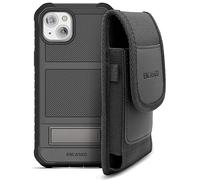 Encased Custodia da cintura progettata per iPhone 14 Plus con protezione schermo integrata, cavalletto in metallo e clip per fondina (custodia per supporto telefonico) - nero