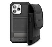 Encased Custodia da cintura progettata per iPhone 14 Pro Max con protezione schermo integrata, cavalletto in metallo e clip per fondina (custodia per cellulare) - nero