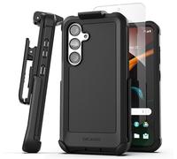 Encased Falcon - Custodia da cintura progettata per Samsung Galaxy S24 Plus, con clip per fondina, custodia protettiva con pellicola protettiva in vetro temperato (nero) (S24+)