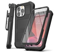 Encased FalconShield - Custodia per iPhone 13 Pro, con pellicola protettiva integrata e clip per cintura (nero)