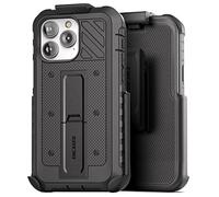 Encased Pantera Armor Custodia a fondina progettata per iPhone 14 PRO con protezione schermo integrata e clip da cintura [Ultra Rugged] MIL-Spec Full Body Custodia protettiva con cavalletto (nero)