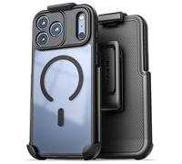 Encased per iPhone 17 Pro Frosted Cover con Clip da Cintura e Holster - Compatibile MagSafe - Custodia Ibrida Magnetica Trasparente con Protezione Obiettivo (Nero)