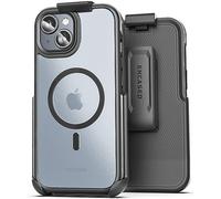 Encased Set di fondine da cintura progettato per iPhone 15 custodia con clip, tecnologia AirGuard antiurto (nero/trasparente) compatibile con MagSafe