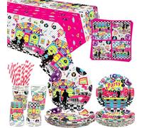 ENCETARDE 50s Party Supplies - Tableware 1950's rock and roll Party Tableware - Dinner Plates Desserts Cups Napkins Tablecover Straws for Rock and Roll Music Retro Party Supplies, Serves 20 (20)