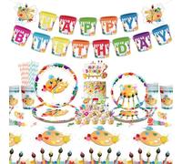 ENCETARDE Decorazioni artistiche per feste di compleanno, multicolore, con striscioni, topper per torte, piatti, tazze, tovaglioli, tovaglie, cannucce, tema cartoni animati, 20 pezzi