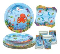 ENCETARDE - Forniture per feste sotto il mare - Stoviglie per feste sul mare - 80 pezzi - Blu - Decorazioni per occasioni speciali