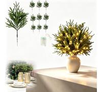 Enchanted Evergreen Pine with Lights, 5/10/12 Pine Stems And Branches，10pc | Artificial Lighted Pine Branches for Vase, LED Olive Branch Stems for Christmas Thanksgiving Holiday Tabletop Mantel Decor