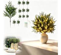 Enchanted Evergreen Pine with Lights, 5/10/12 Pine Stems And Branches，12pc | Artificial Lighted Pine Branches for Vase, LED Olive Branch Stems for Christmas Thanksgiving Holiday Tabletop Mantel Decor