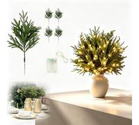 Enchanted Evergreen Pine with Lights, 5/10/12 Pine Stems And Branches，5pc | Artificial Lighted Pine Branches for Vase, LED Olive Branch Stems for Christmas Thanksgiving Holiday Tabletop Mantel Decor