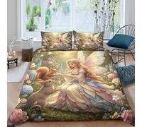 Enchanted fairySet Di Copripiumino morbida 3 pezzi motivo 3D con cerniera Fantasy garden scene copripiumino con federa traspirante for bambini adulti ragazzi Super king（260x220cm）