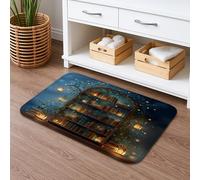 Enchanted Forest Bookcase Tappetino da bagno ad asciugatura rapida, tappetino da doccia antiscivolo decorativo con albero magico e stelle, accogliente, in flanella, lavabile, per bagno, WC, 50 x 81 cm