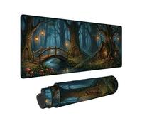 Enchanted Forest Fantasy Landscape Fanciful - Tappetino per mouse grande | Tema del bosco incantato, tappetino per tastiera, architettura rustica del ponte, paesaggio naturale fantasioso