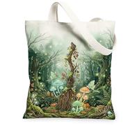 Enchanted Forest Witch Broom - Borsa in tela fantasiosa, 33 x 38 cm | Illustrazione fantasiosa della foresta, tema del bosco incantato, estetica rustica rustica, arte fantasy ispirata alla natura