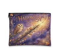 Enchanted Halloween Owl Magic Makeup Bag 17,8 x 22,9 cm | Fantasioso tema foresta, borsa cosmetica, dettaglio ramo incantato, foglie autunnali, scintille magiche luminose