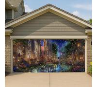 Enchanted Night Garden Garage Door Cover,Large Fantasy Wonderland Banner Decor Indoor and Outdoor Fairy Tale Party Decoration 157x180 pollici