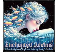 Enchanted Realms Black Background Grayscale Coloring Book for Adults: 52 Magical Designs of Ethereal Creatures and Dreamlike Worlds for Relaxation, Creativity, and Stress Relief