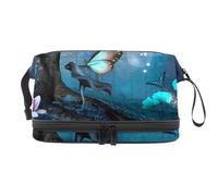 Enchanted Tree in Blue Forest - Trousse a doppio strato, per donne e ragazze, trousse da viaggio per trucchi, con scomparto per pennelli, Multi, 27x15x14 cm/10.6x5.9x5.5 in, Beauty case