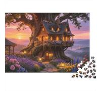Enchanted Treehouse Puzzles per Anziani 1000 Pezzo Riciclabile Sunset Forest Art Puzzles Puzzle Game Props Impossibile Difficile Stimolante Attività 38x26cm/1000pcs