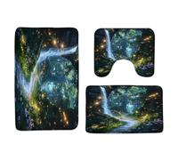 Enchanted Trees Waterfall Path Green Tree River Stream Nature Scenic Thicket Flower Tappeto Bagno 3 Pezzi, Tappeto Con Profilo A U Antiscivolo Zerbino Per Doccia La Casa